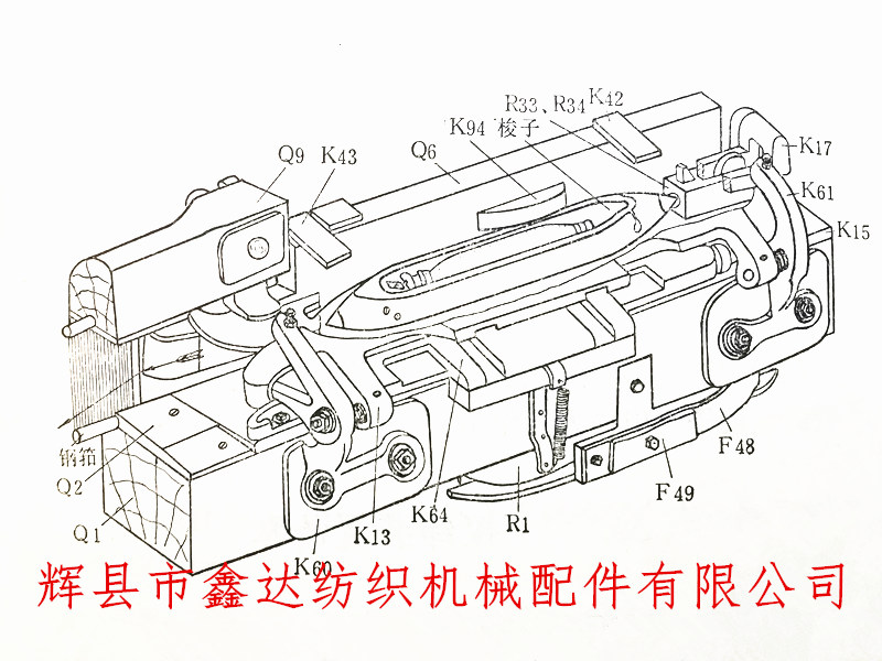 Schematic diagram of weaving machine shuttle box drawing